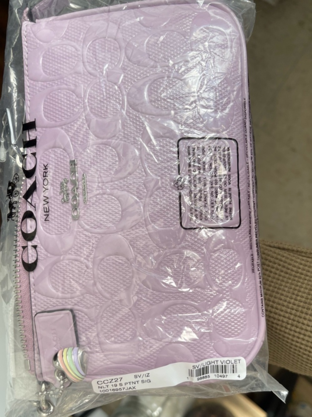 COACH Nolita 19 In Sig Leather W/Heart Charm
Wristlet Shoulder Bag Light
Violet - Picture 13 of 15
